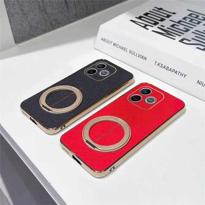 Coque Honor 600 Lite simili cuir litchi anneau métallique