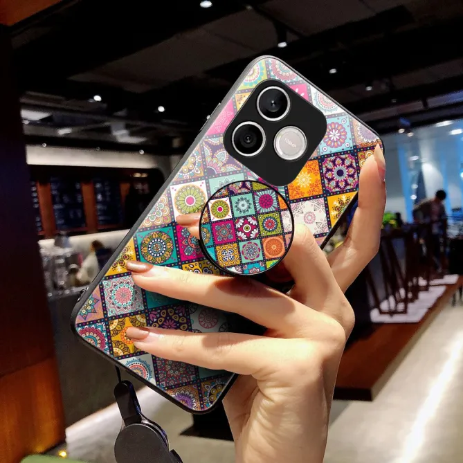 Coque Honor 600 Lite Mandala Patchwork avec Pop Socket