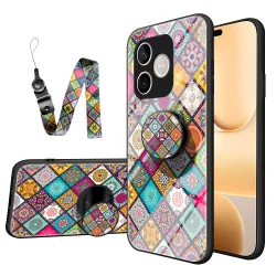 Coque Honor 600 Lite Patchwork Bohème avec Pop Socket