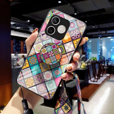Coque Honor 600 Lite Patchwork Bohème avec Pop Socket