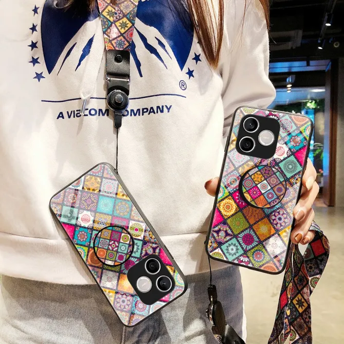 Coque Honor 600 Lite Patchwork Bohème avec Pop Socket