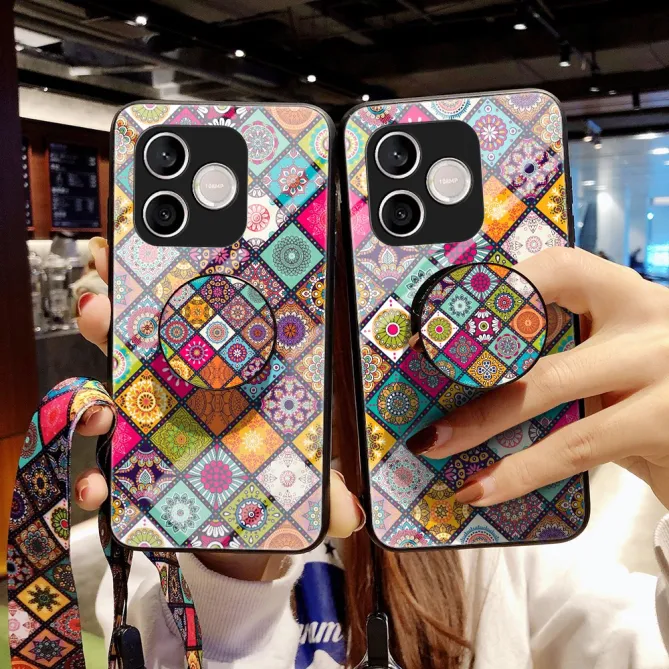 Coque Honor 600 Lite Patchwork Bohème avec Pop Socket