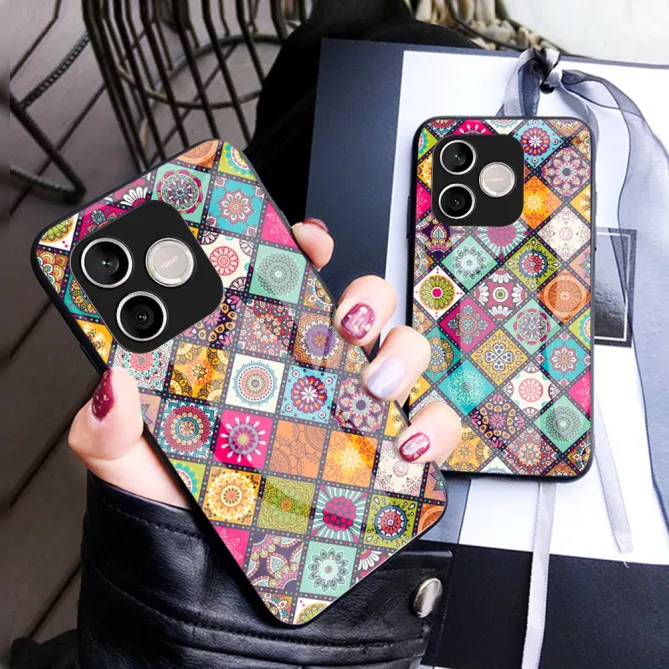 Coque Honor 600 Lite Patchwork Bohème avec Pop Socket