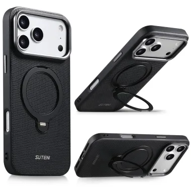 Coque iPhone 17 Pro MagSafe Effet Cuir avec Support Intégré