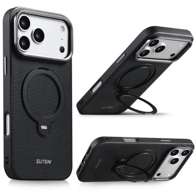 Coque iPhone 17 Pro MagSafe Effet Cuir avec Support Intégré