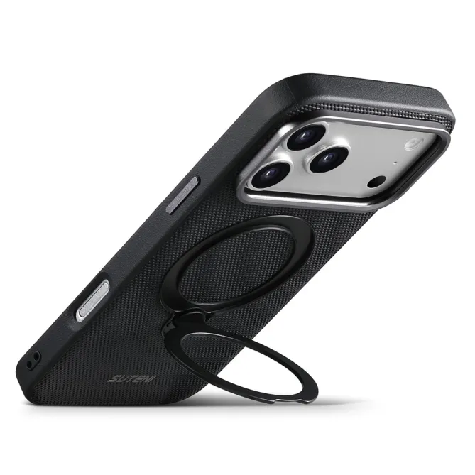 Coque iPhone 17 Pro MagSafe Effet Cuir avec Support Intégré