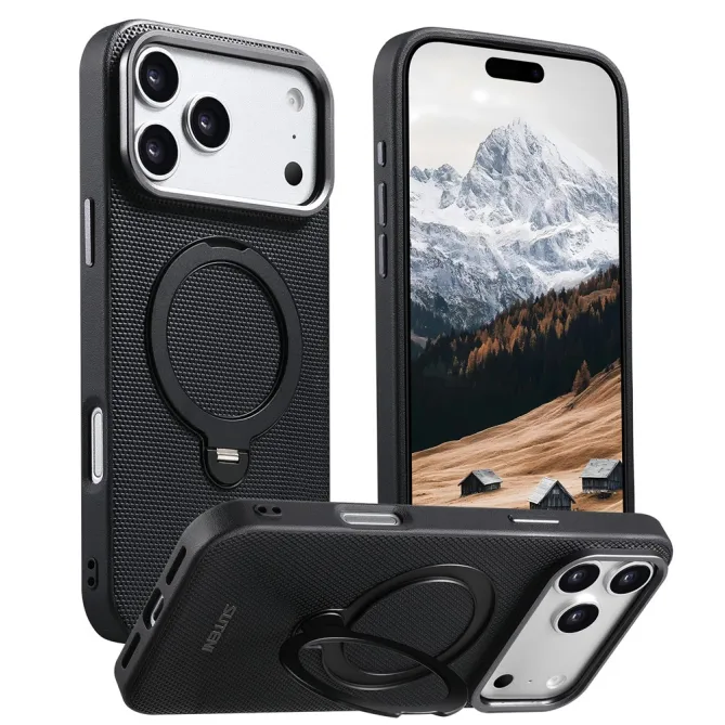 Coque iPhone 17 Pro MagSafe Effet Cuir avec Support Intégré