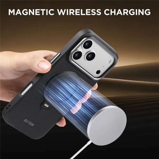 Coque iPhone 17 Pro MagSafe Effet Cuir avec Support Intégré