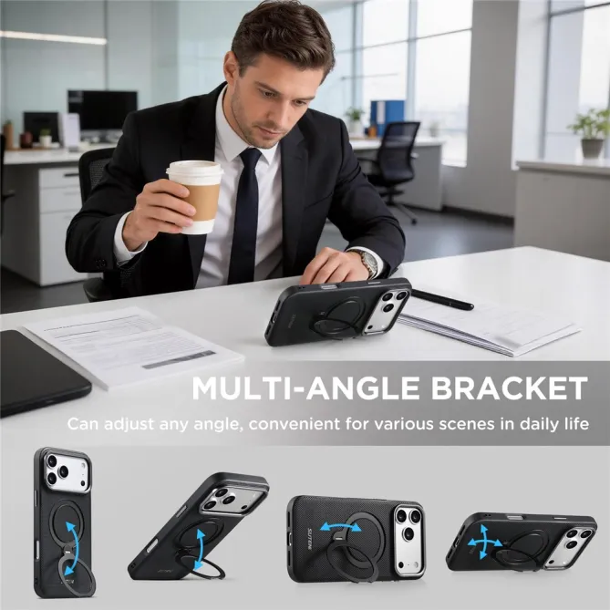Coque iPhone 17 Pro MagSafe Effet Cuir avec Support Intégré