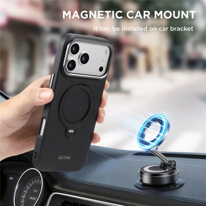 Coque iPhone 17 Pro MagSafe Effet Cuir avec Support Intégré