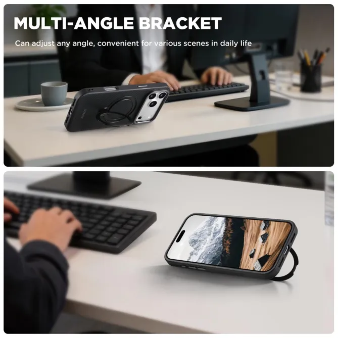 Coque iPhone 17 Pro MagSafe Effet Cuir avec Support Intégré