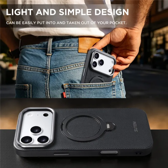 Coque iPhone 17 Pro MagSafe Effet Cuir avec Support Intégré