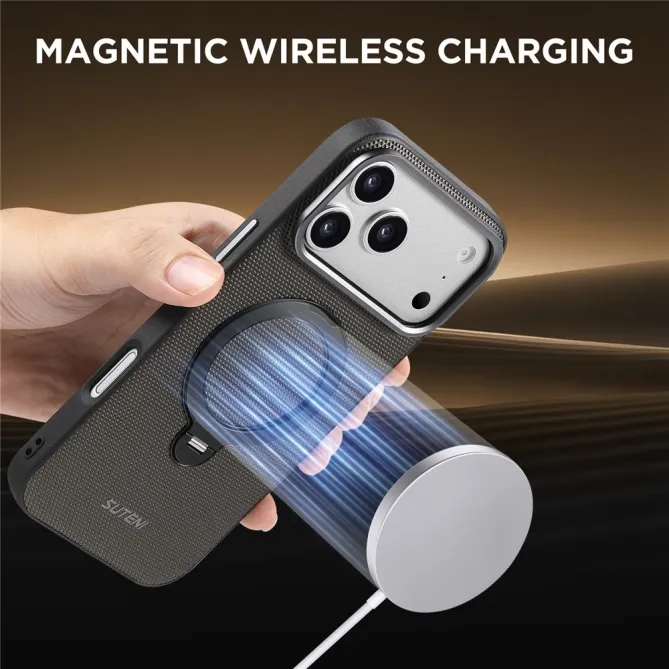 Coque iPhone 17 Pro MagSafe Effet Cuir avec Support Intégré