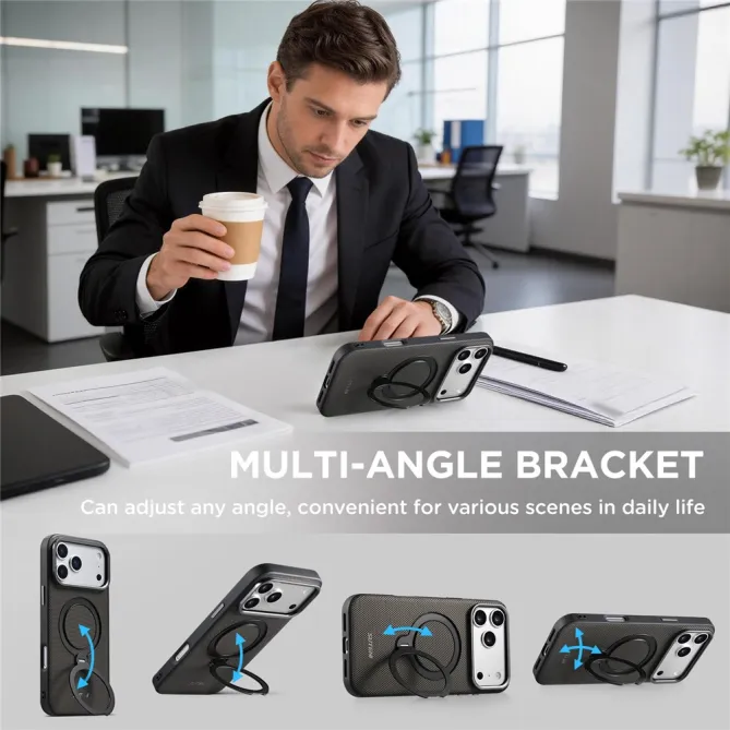 Coque iPhone 17 Pro MagSafe Effet Cuir avec Support Intégré