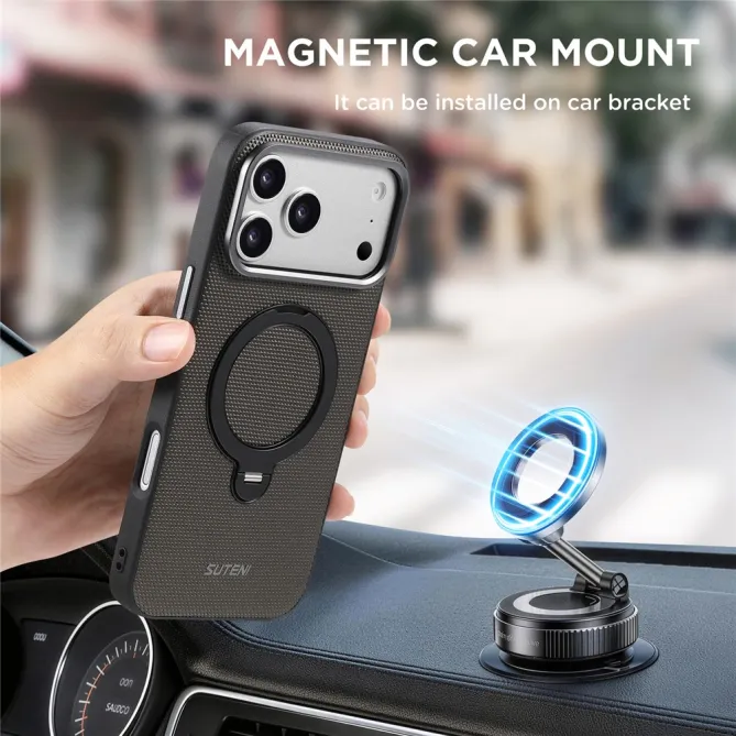 Coque iPhone 17 Pro MagSafe Effet Cuir avec Support Intégré