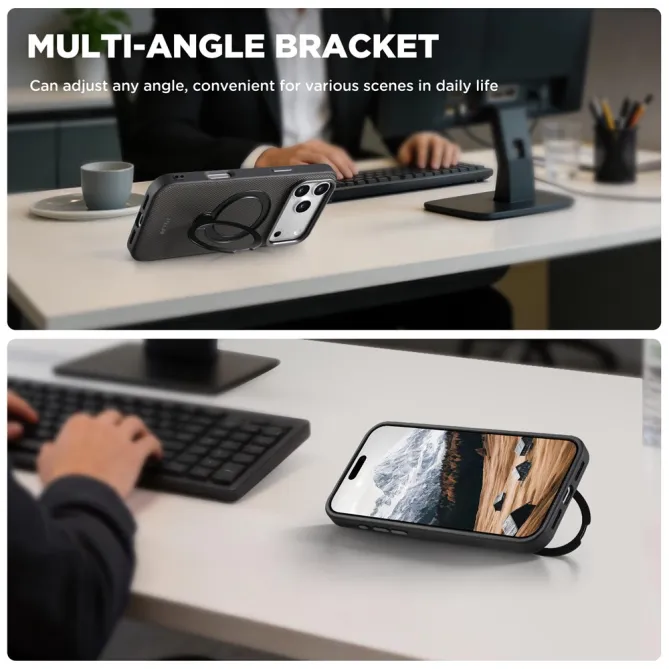 Coque iPhone 17 Pro MagSafe Effet Cuir avec Support Intégré