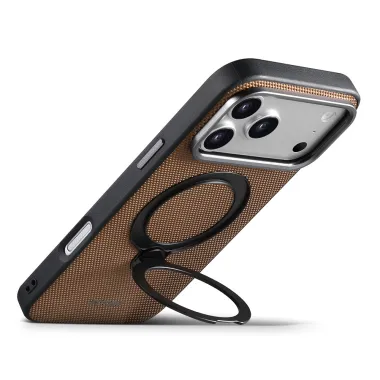 Coque iPhone 17 Pro MagSafe Effet Cuir avec Support Intégré Marron - photo 34