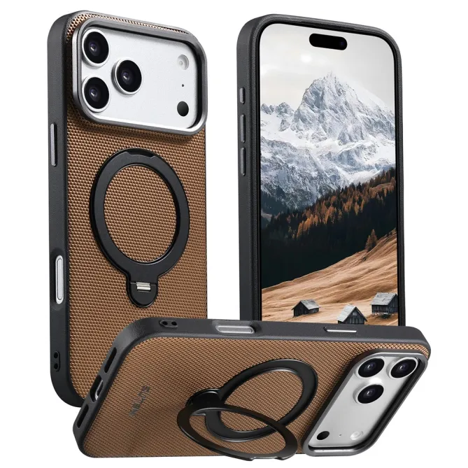 Coque iPhone 17 Pro MagSafe Effet Cuir avec Support Intégré