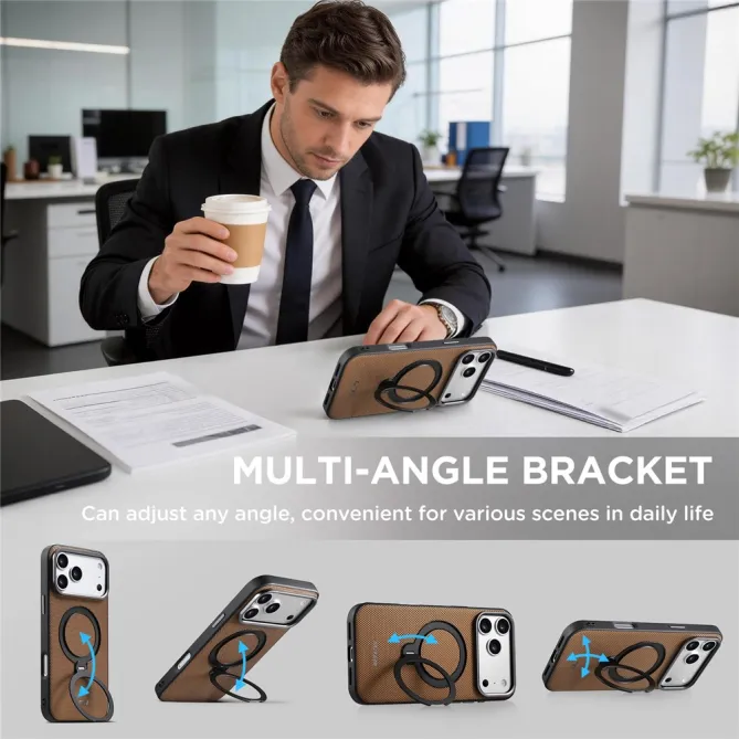 Coque iPhone 17 Pro MagSafe Effet Cuir avec Support Intégré