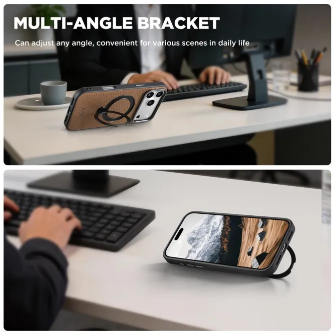 Coque iPhone 17 Pro MagSafe Effet Cuir avec Support Intégré