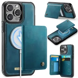 Coque iPhone 12 Pro Max MagSafe avec portefeuille magnétique détachable Bleu Paon