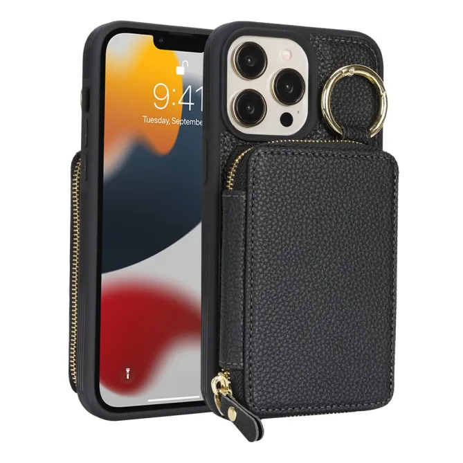 Coque iPhone 12 Pro Max / 13 Pro Max Portefeuille Zippé avec Anneau