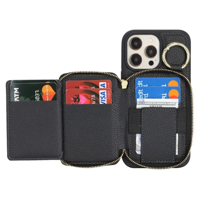 Coque iPhone 12 Pro Max / 13 Pro Max Portefeuille Zippé avec Anneau