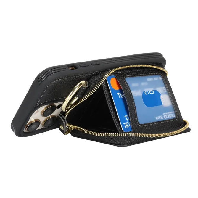 Coque iPhone 12 Pro Max / 13 Pro Max Portefeuille Zippé avec Anneau