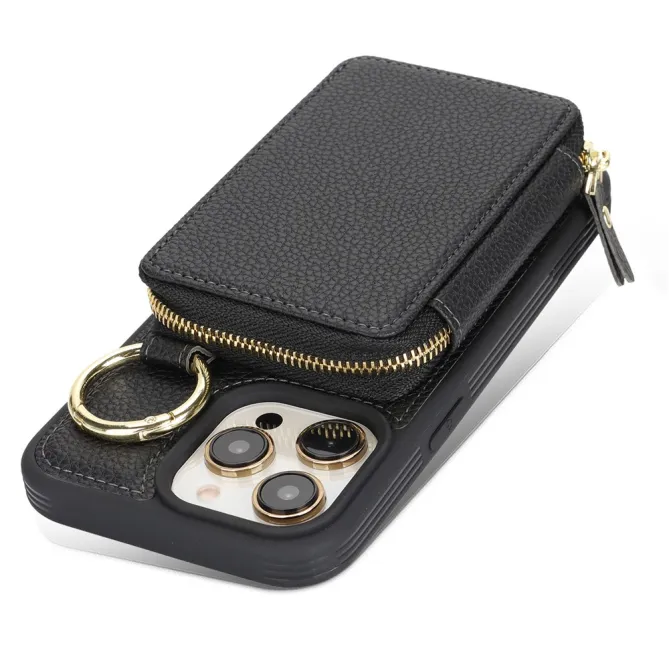 Coque iPhone 12 Pro Max / 13 Pro Max Portefeuille Zippé avec Anneau