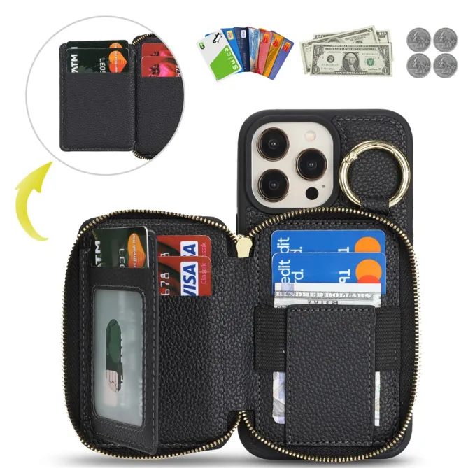 Coque iPhone 12 Pro Max / 13 Pro Max Portefeuille Zippé avec Anneau