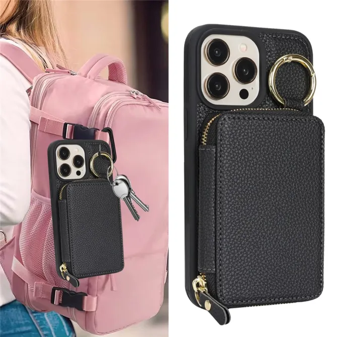 Coque iPhone 12 Pro Max / 13 Pro Max Portefeuille Zippé avec Anneau