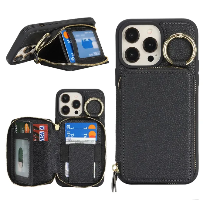Coque iPhone 12 Pro Max / 13 Pro Max Portefeuille Zippé avec Anneau