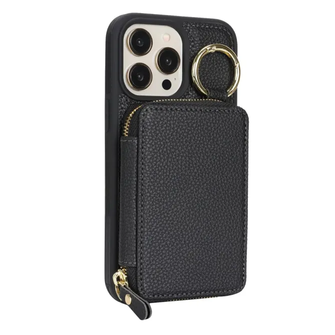 Coque iPhone 12 Pro Max / 13 Pro Max Portefeuille Zippé avec Anneau