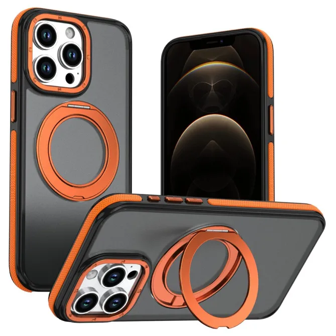 Coque iPhone 12 Pro Max MagSafe avec Support Rotatif Bicolore Orange
