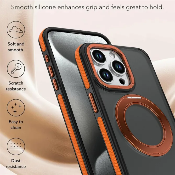 Coque iPhone 12 Pro Max MagSafe avec Support Rotatif Bicolore Orange - photo 5