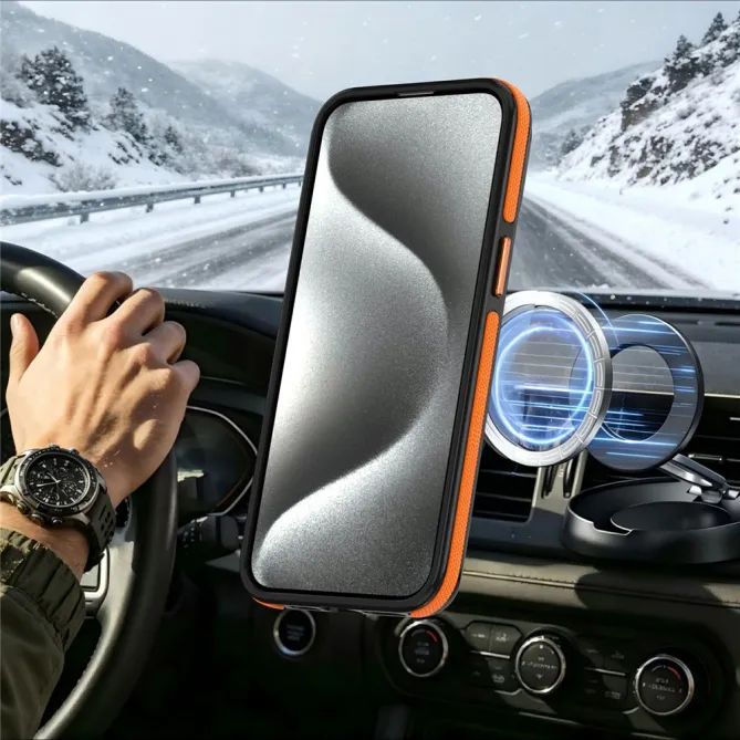 Coque iPhone 12 Pro Max MagSafe avec Support Rotatif Bicolore Orange - photo 9