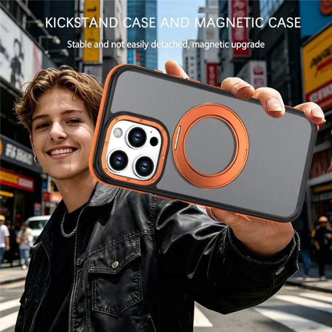 Coque iPhone 12 Pro Max MagSafe avec Support Rotatif Bicolore Orange - photo 10