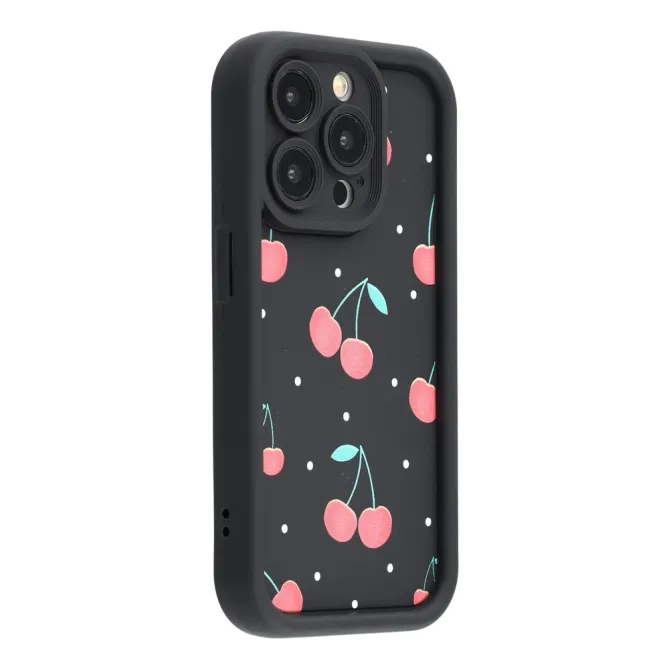 Coque iPhone 12 Pro Max Cerises Fond Noir