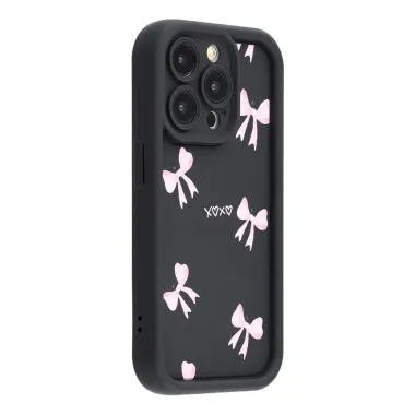 Coque iPhone 12 Pro Max Nœuds Roses Fond Noir