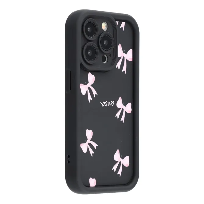 Coque iPhone 12 Pro Max Nœuds Roses Fond Noir