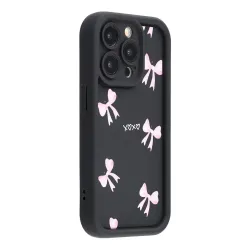Coque iPhone 12 Pro Max Nœuds Roses Fond Noir