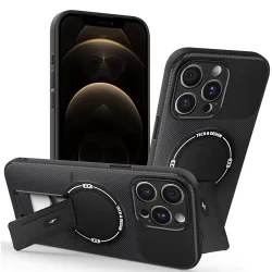 Coque iPhone 12 Pro Max Effet Fibre de Carbone avec Support