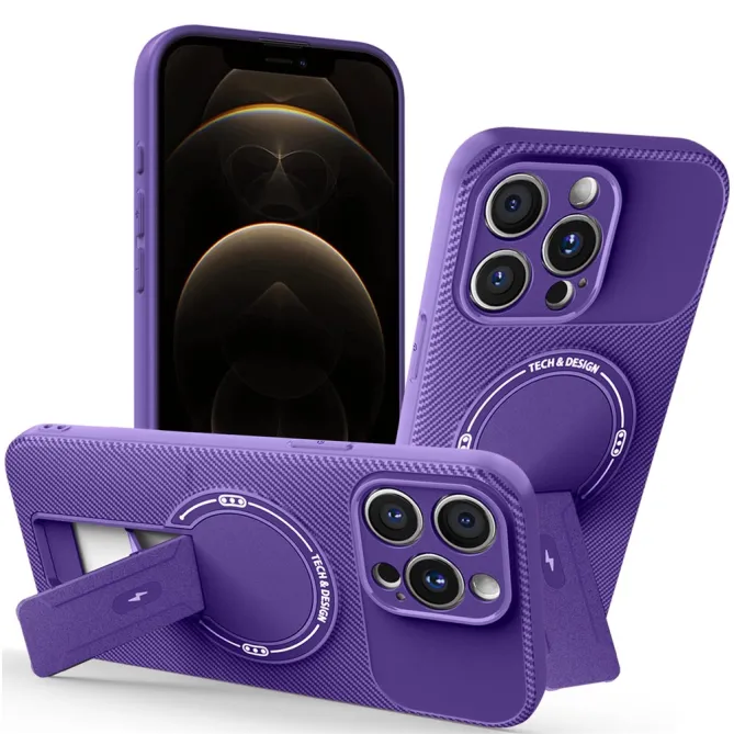 Coque iPhone 12 Pro Max Effet Fibre de Carbone avec Support