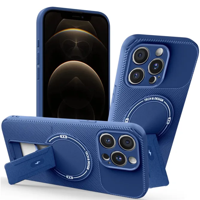 Coque iPhone 12 Pro Max Effet Fibre de Carbone avec Support