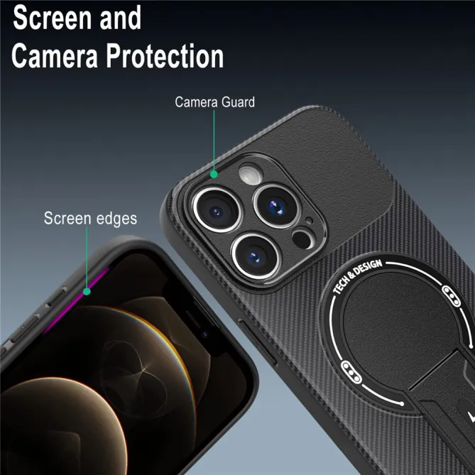 Coque iPhone 12 Pro Max Effet Fibre de Carbone avec Support