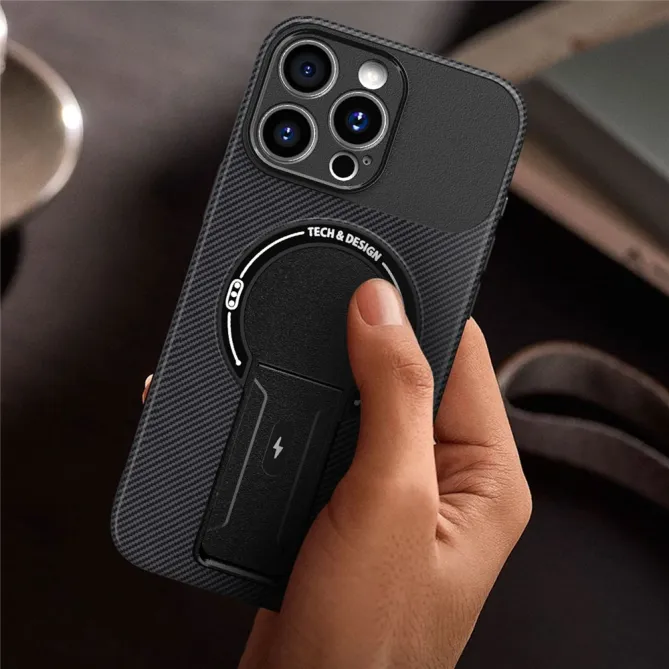 Coque iPhone 12 Pro Max Effet Fibre de Carbone avec Support