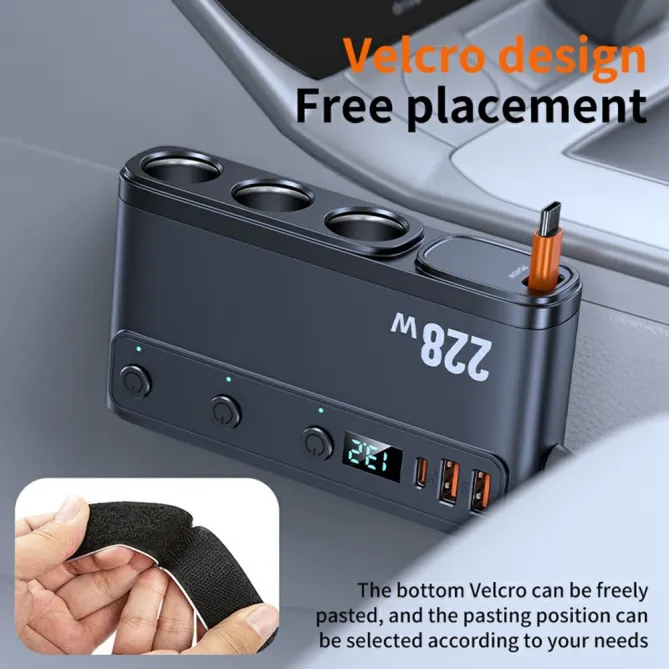Chargeur Voiture 228W 3 en 1 Allume-Cigare Écran Voltage