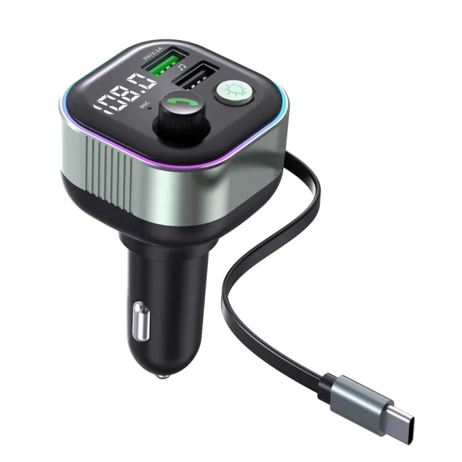 Transmetteur FM Bluetooth Chargeur Voiture 65W Câble Rétractable
