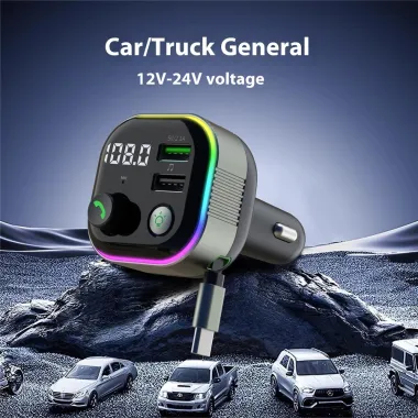 Transmetteur FM Bluetooth Chargeur Voiture 65W Câble Rétractable