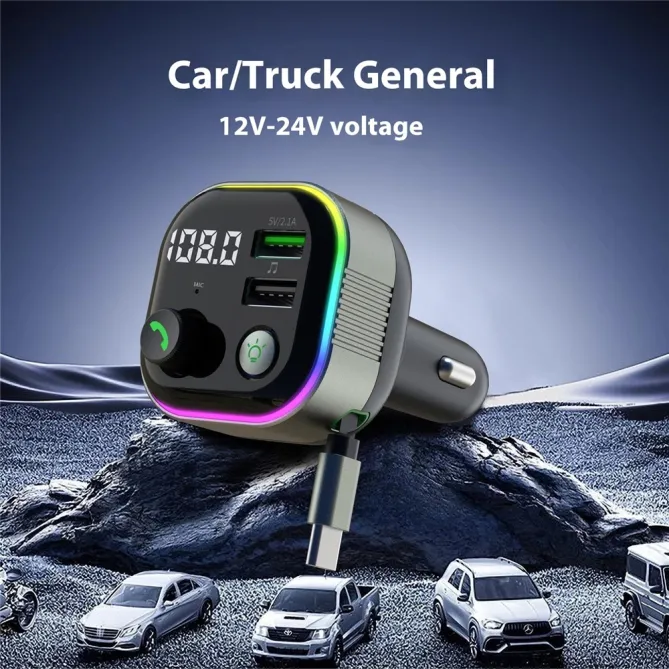 Transmetteur FM Bluetooth Chargeur Voiture 65W Câble Rétractable